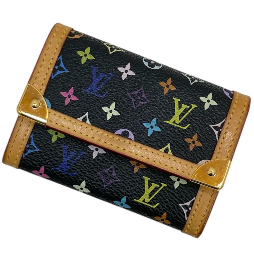LOUIS VUITTON Portemonnaie Plat Monogram Multicolor coin case Wallet Black